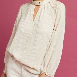 Anthropologie TINY Ivory Embroidered Balloon Sleeve Blouse